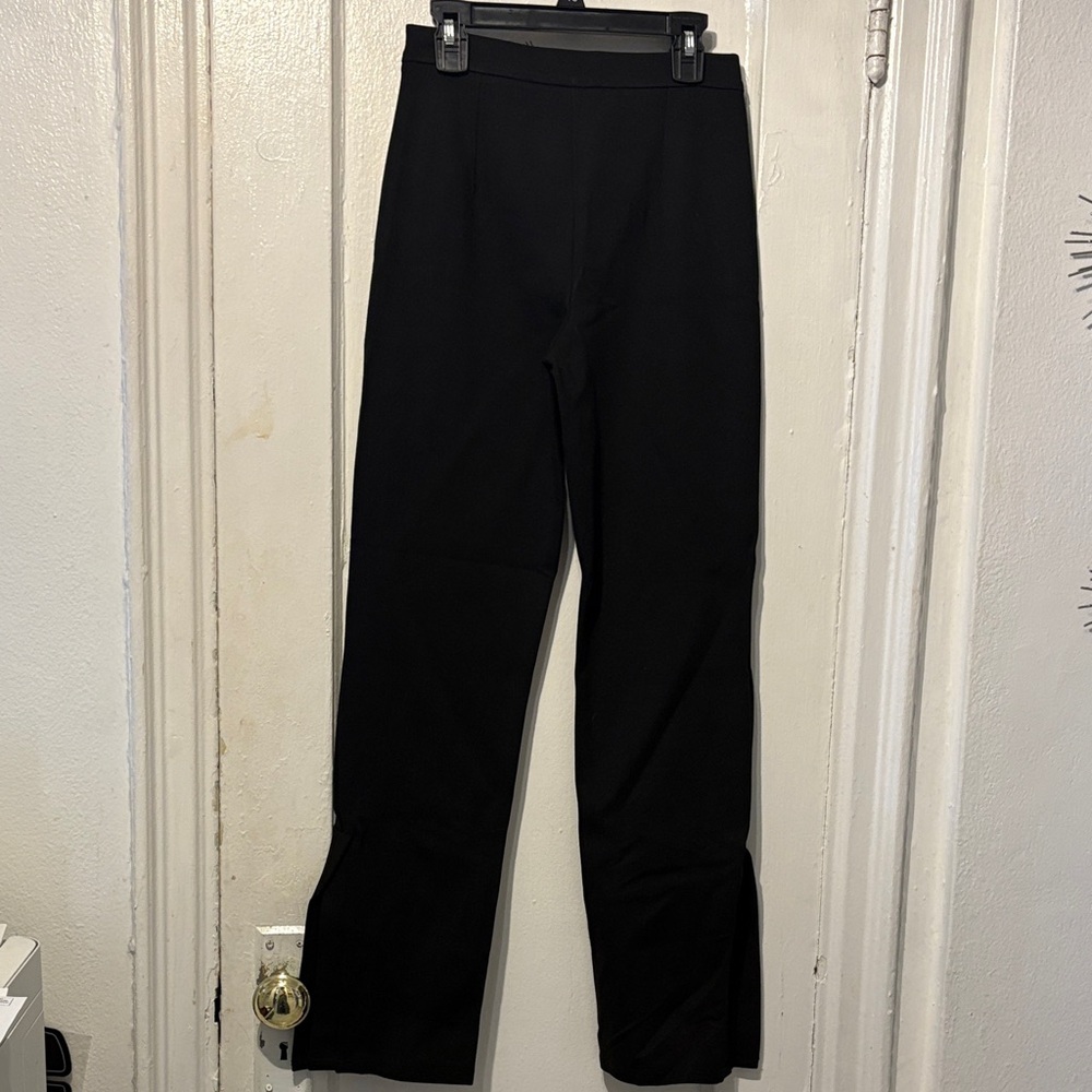 Elegant Black Women's Straight Leg Pants with s slit on the bottom - Picture 2 of 7